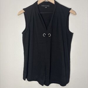 Womans Black Flowy Tunic Sleeveless V Neck Zoey & Leelo Stretch Top Size PXL